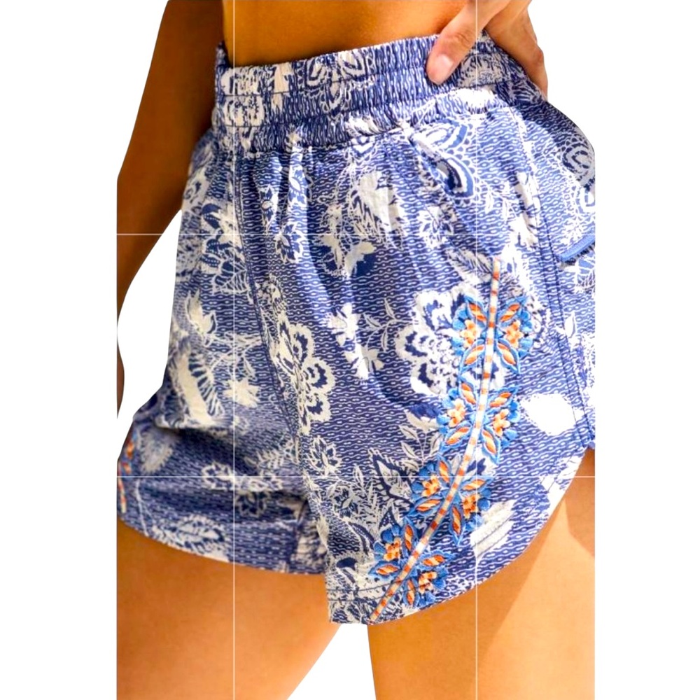 FP Movement by Free People Blue Floral Athletic Shorts